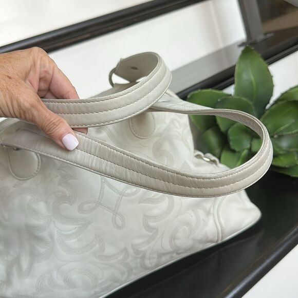 Donald J Pliner Genuine Leather Shoulder Purse Stitched Design Elegant Tote - Picture 6 of 13